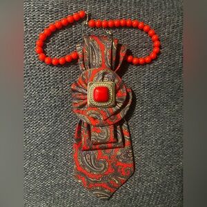 Red Paisley Statement Necklace Pendant with Coral Beads